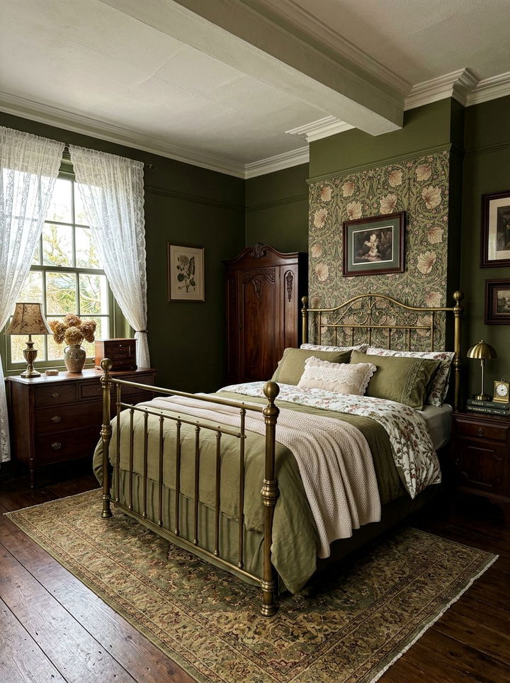 Olive green vintage bedroom - 30 rustic green bedroom ideas