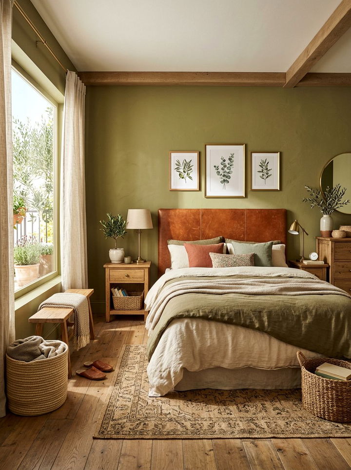 Olive green walls - 30 forest inspired bedroom color ideas