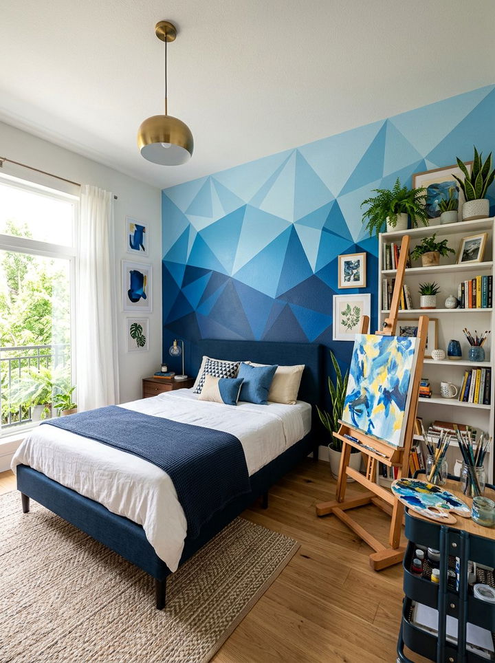 Ombre Geometric Wall Paint - 30 bedroom geometric wall designs