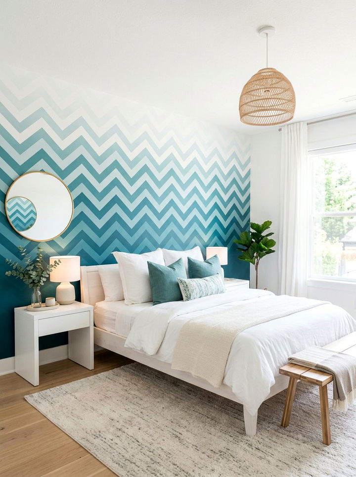 Ombre Painted Chevron Wall - 30 bedroom chevron wall ideas
