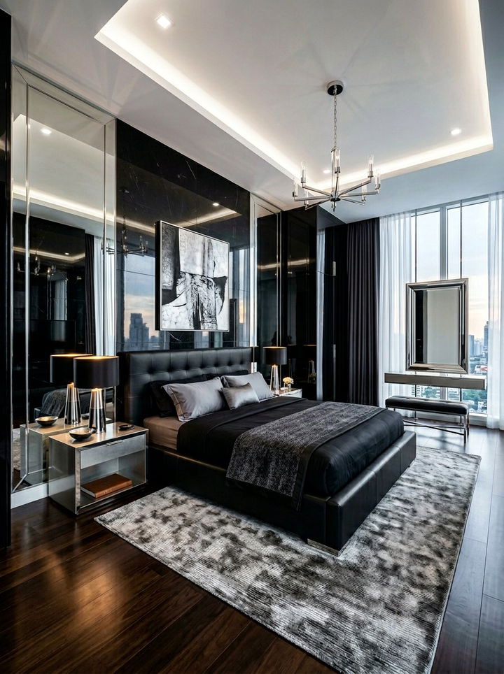 Onyx Black Sleek Bedroom - 30 dark color bedroom ideas