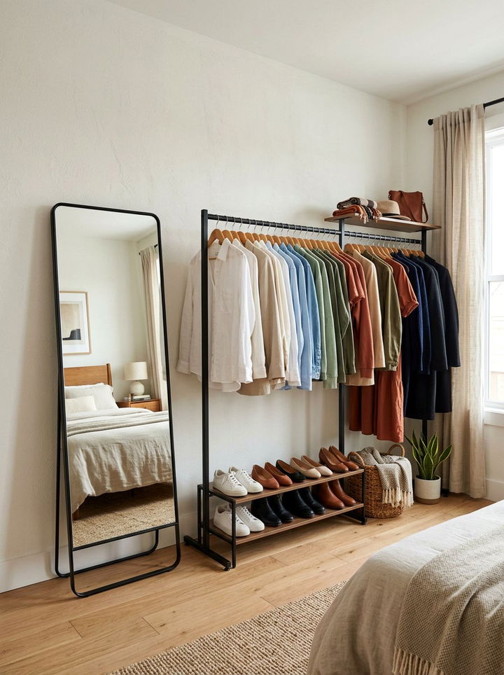 Open Closet System - 30 first apartment bedroom ideas