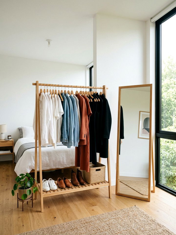 Open Clothing Rack - 30 Korean bedroom ideas