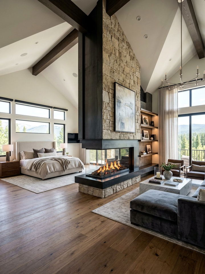 Open Concept Master Suite Fireplace Wall - 30 bedroom with fireplace ideas