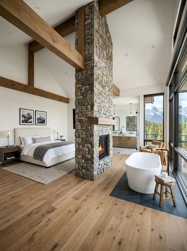 Open Concept Mountain Master Suite - 30 mountain house bedroom ideas