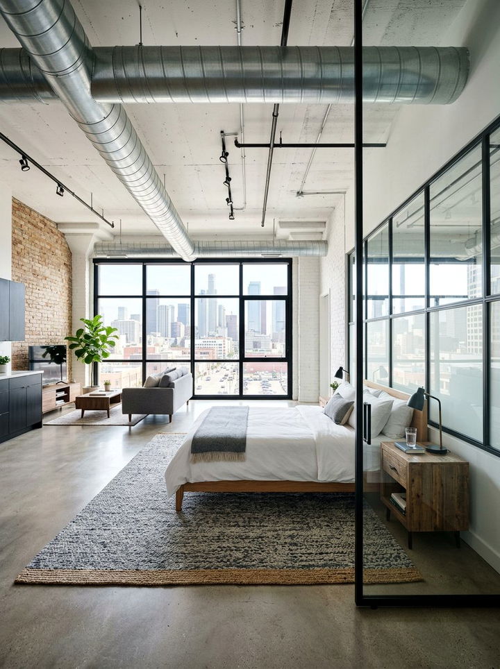 Open Concept Studio Bedroom - 30 exposed ductwork bedroom ideas