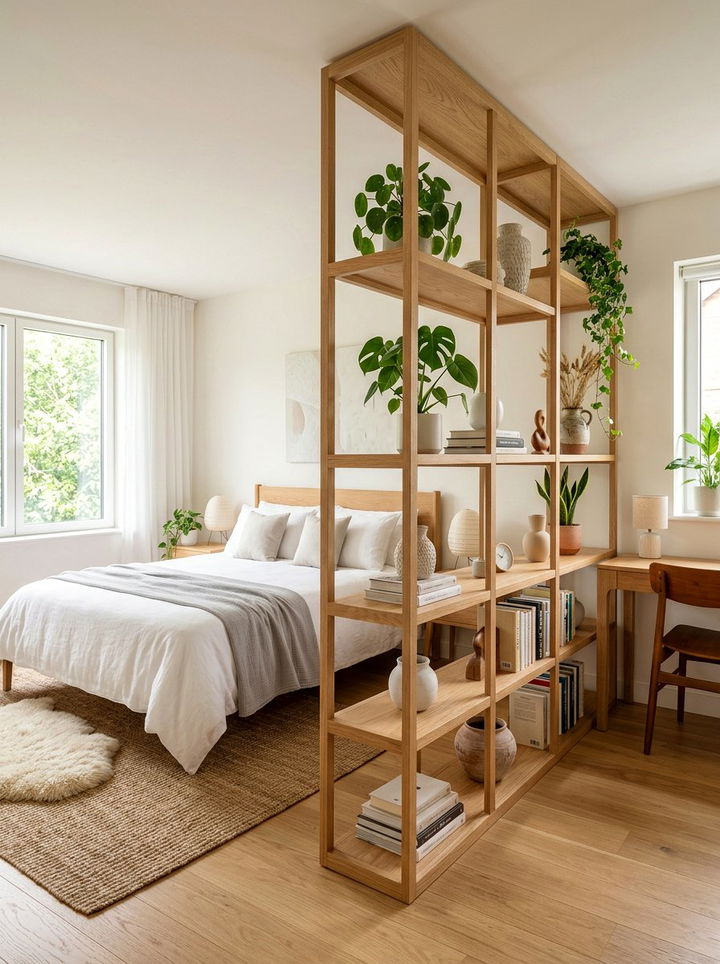 Open Shelving Divider - 30 bedroom bookshelf dividers