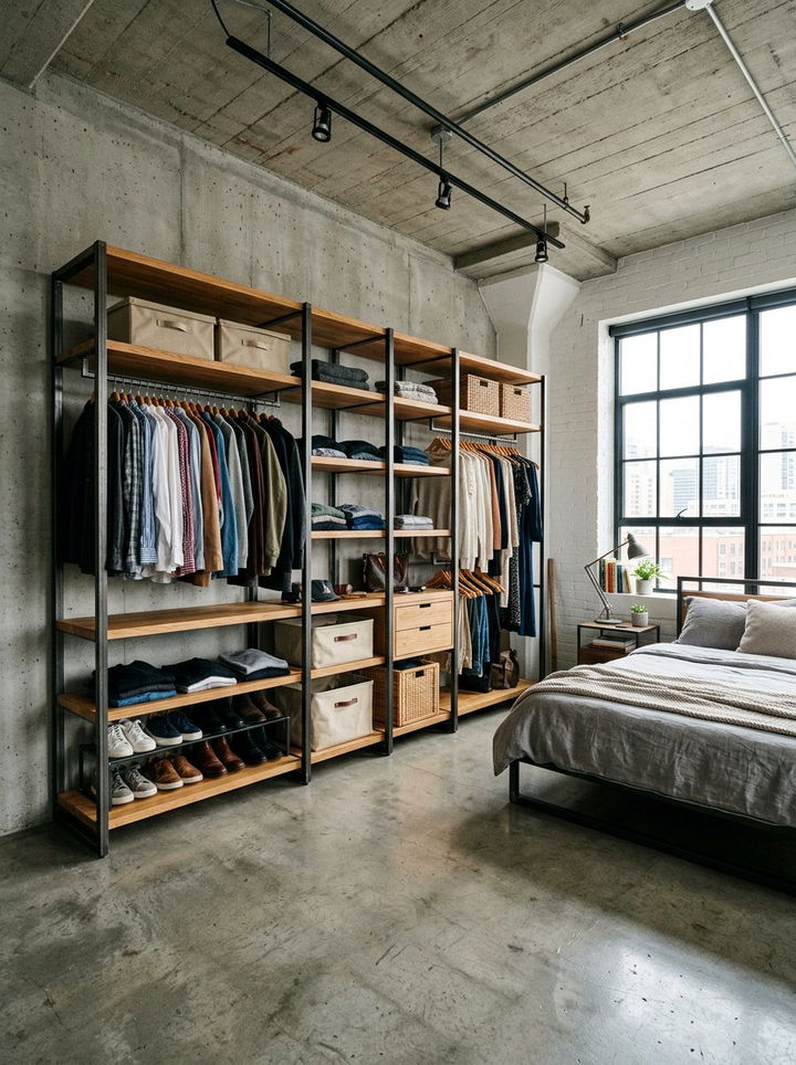 Open Wardrobe System - 30 industrial bedroom ideas