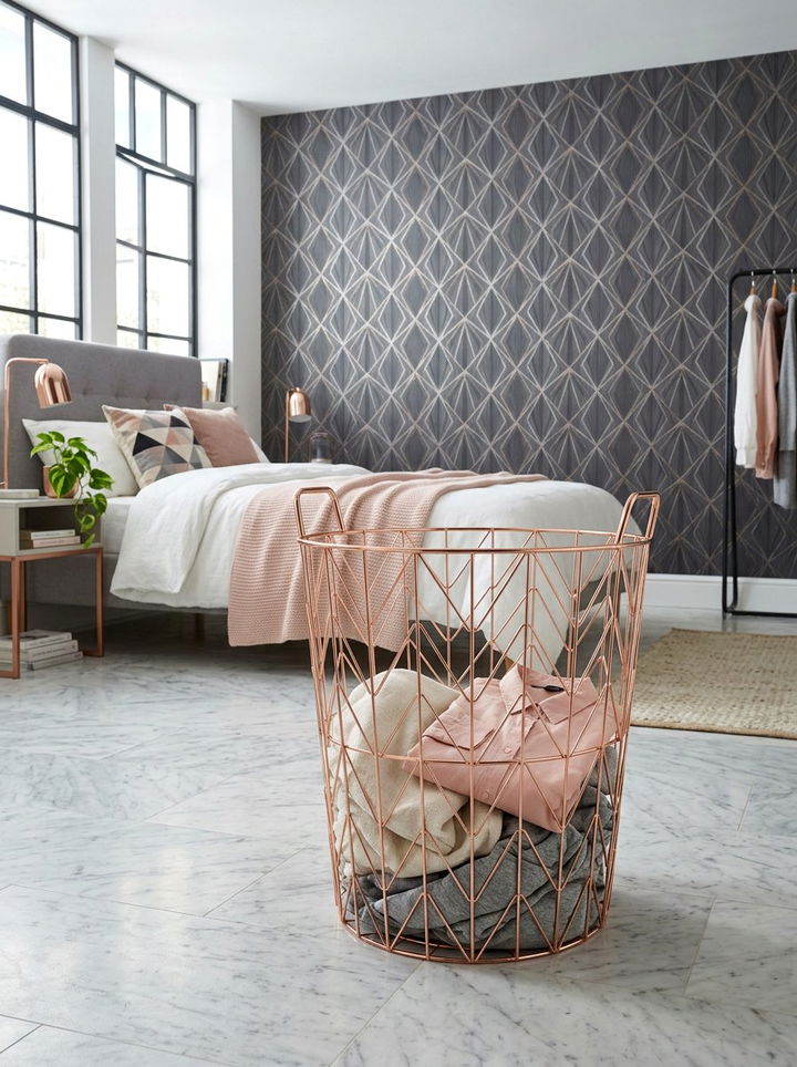 Open wire laundry basket - 30 bedroom dirty clothes storage ideas