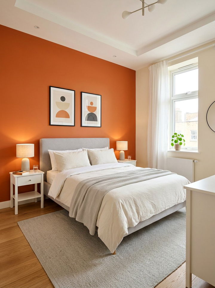 Orange Accent Wall - 30 bright orange bedroom ideas