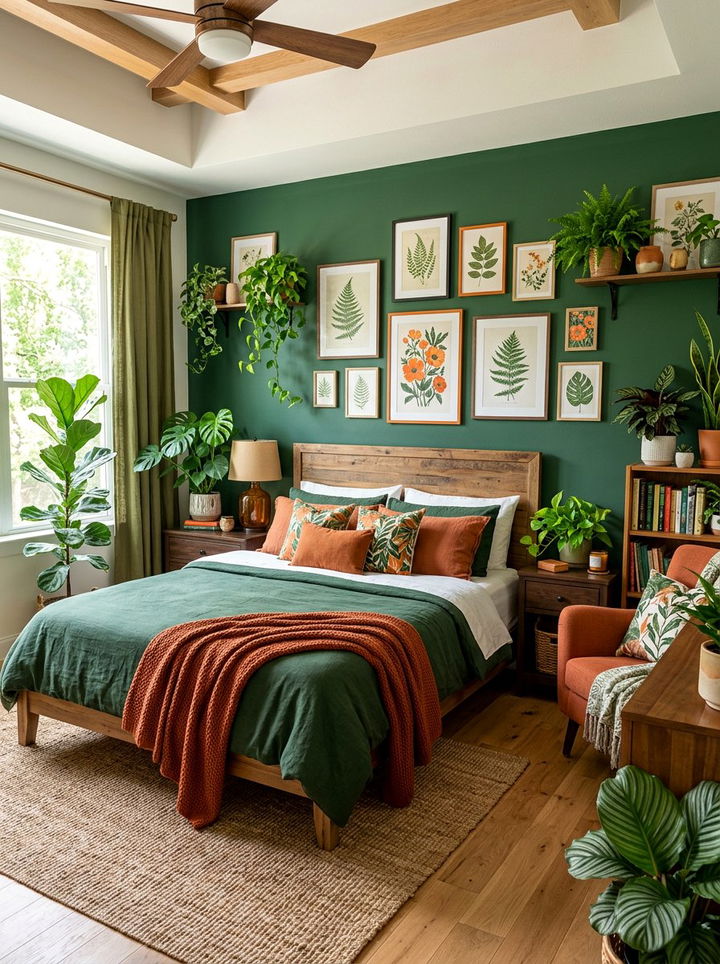 Orange And Green Botanical Bedroom - 30 orange bedroom decor ideas