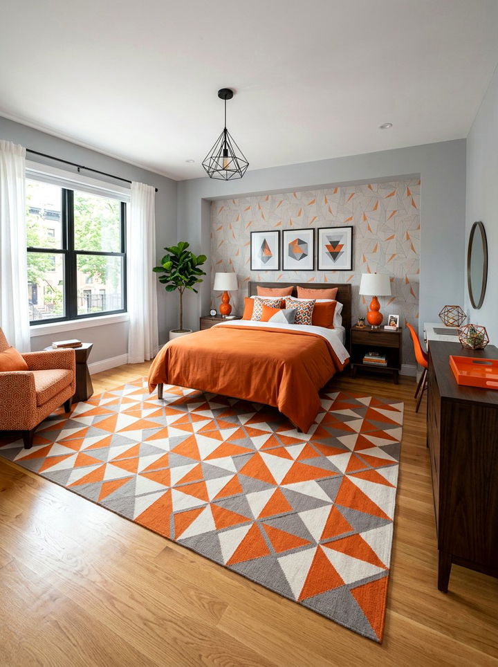 Orange Geometric Pattern Bedroom - 30 orange bedroom decor ideas