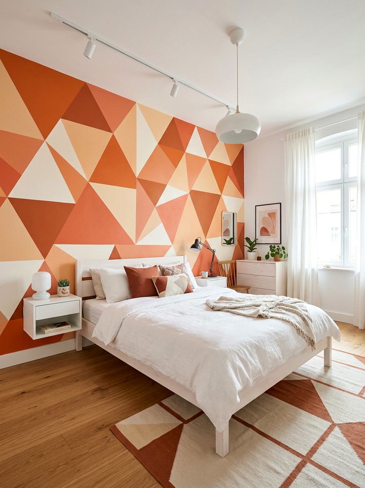 Orange Geometric Wall Paint - 30 bright orange bedroom ideas