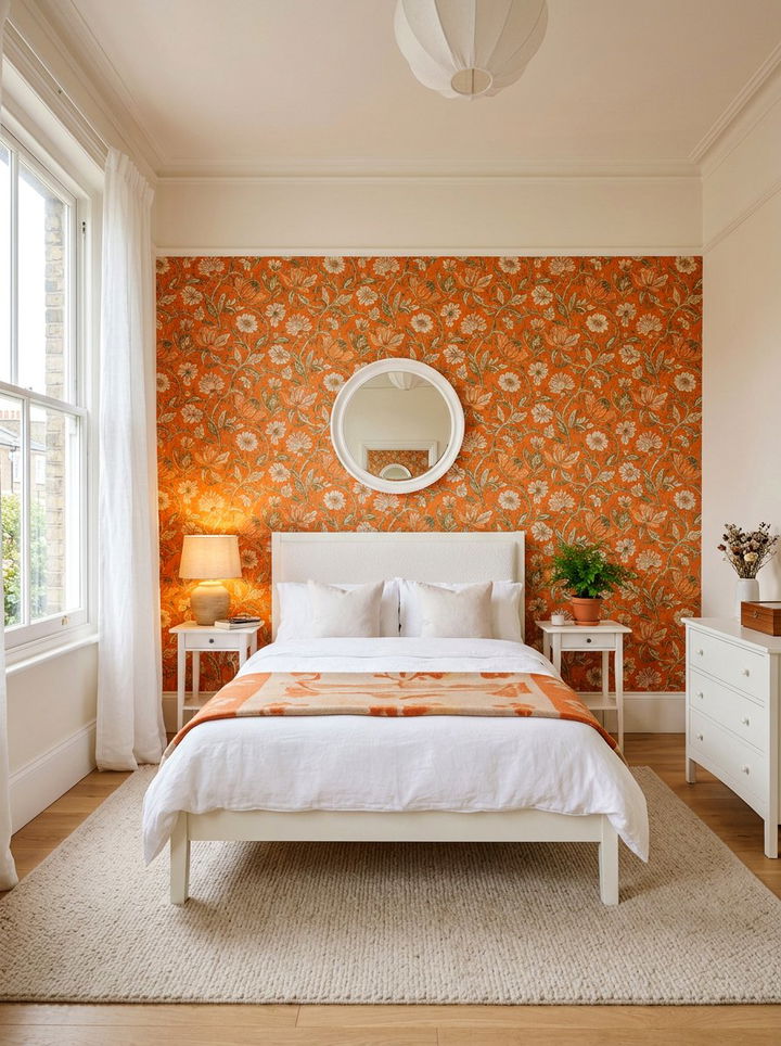 Orange Patterned Wallpaper - 30 bright orange bedroom ideas