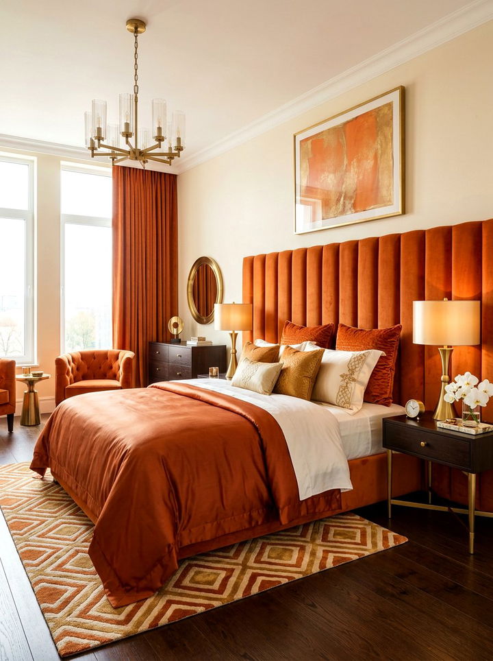 Orange Velvet Bedroom - 30 bright orange bedroom ideas