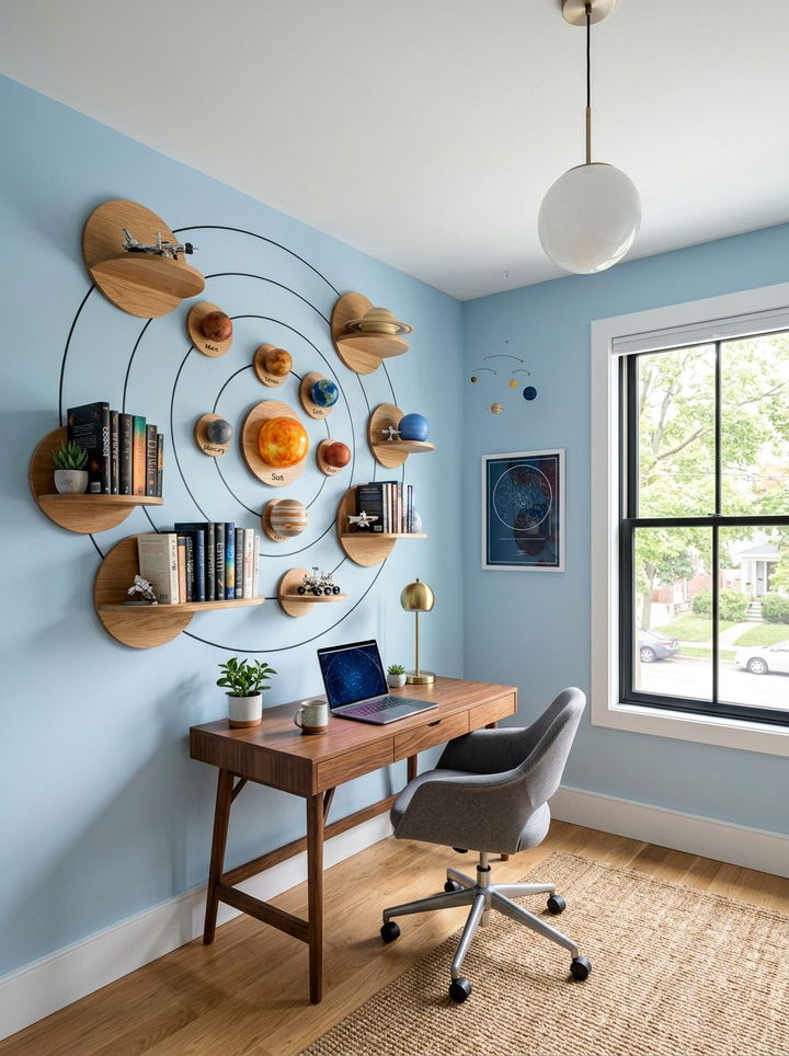 Orbiting Planet Shelves - 30 solar system bedroom ideas