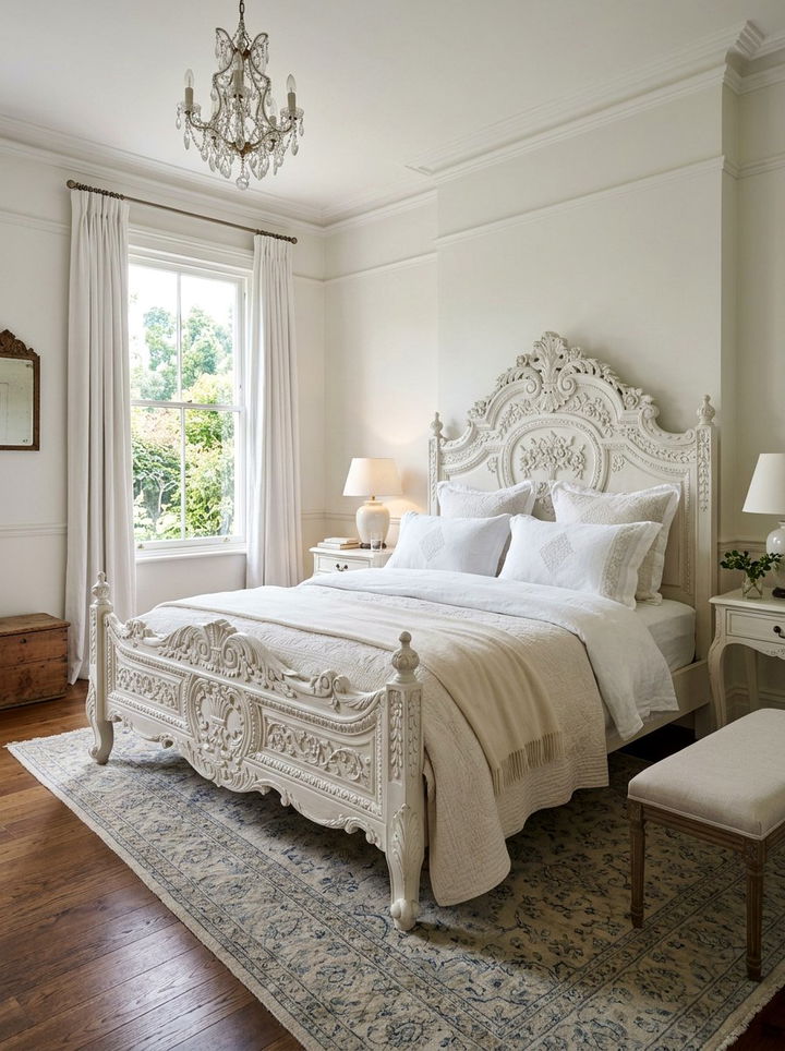 Ornate Antique White Bed - 30 antique white bedroom ideas