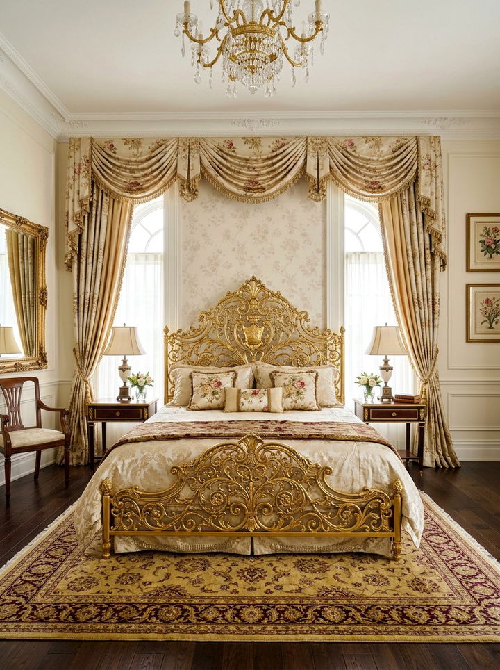 Ornate Gold Metal Headboard - 30 bedroom metal headboards
