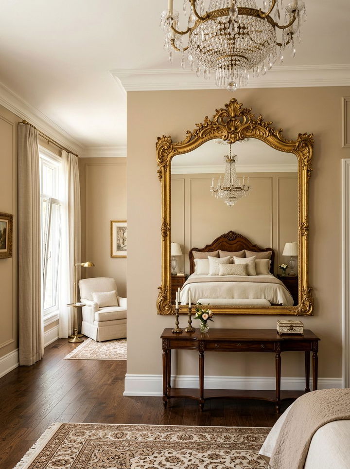 Ornate Gold Mirror Beige Bedroom - 30 traditional beige bedroom ideas