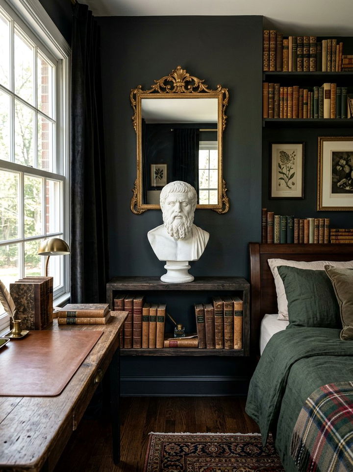 Ornate Plaster Bust Decor - 30 dark academia bedroom ideas