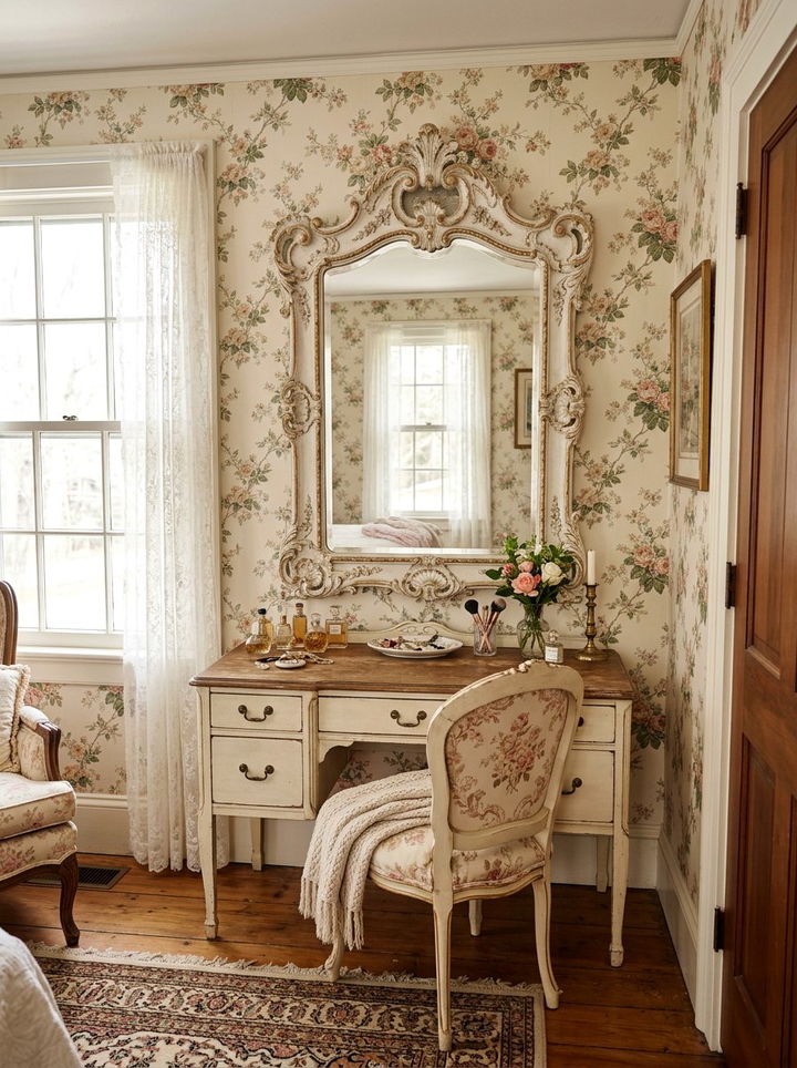 Ornate Wall Mirror - 30 shabby chic bedroom ideas