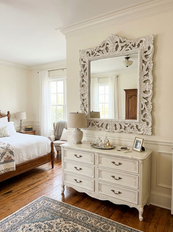 Ornate White Mirror - 30 traditional white bedroom ideas