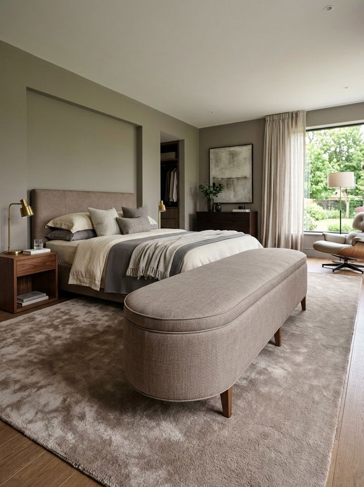 Oval upholstered ottoman bench - 30 bedroom ottomans