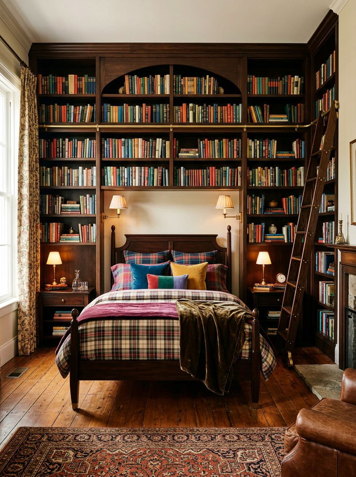 Over Bed Library Shelving - 30 bedroom overhead storage ideas