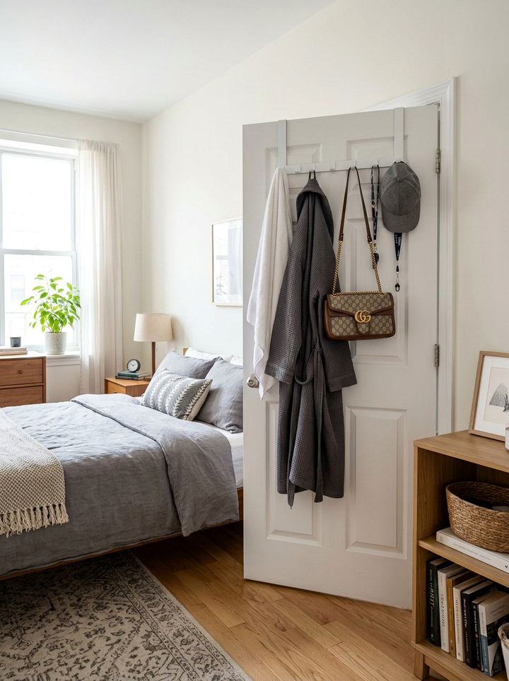 Over The Door Hooks - 30 rental apartment bedroom ideas