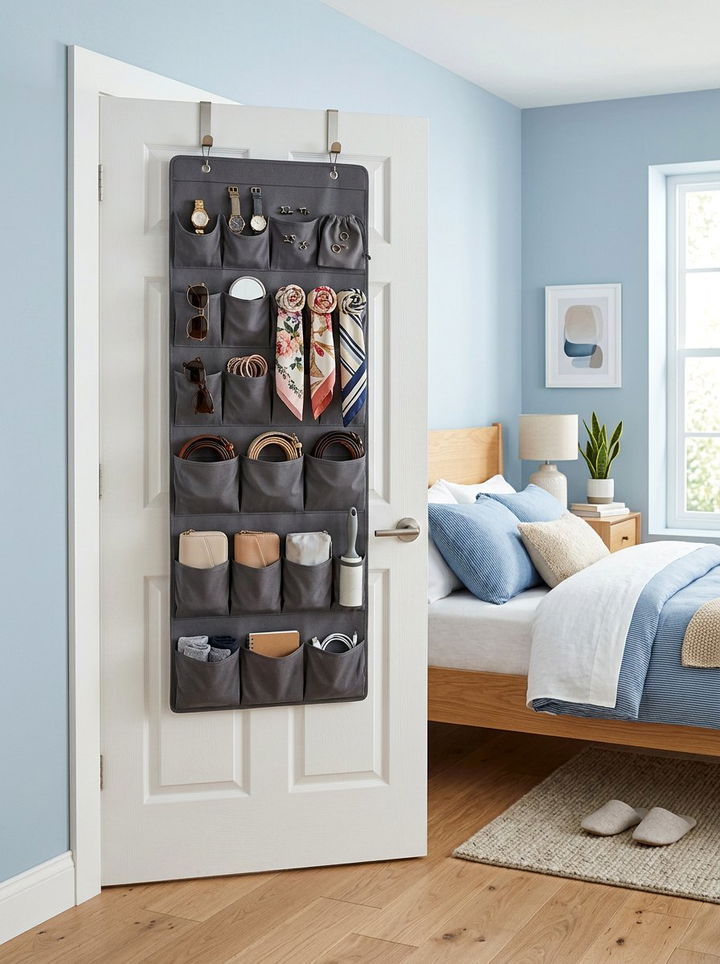 Over the door organizer - 30 no drill bedroom ideas
