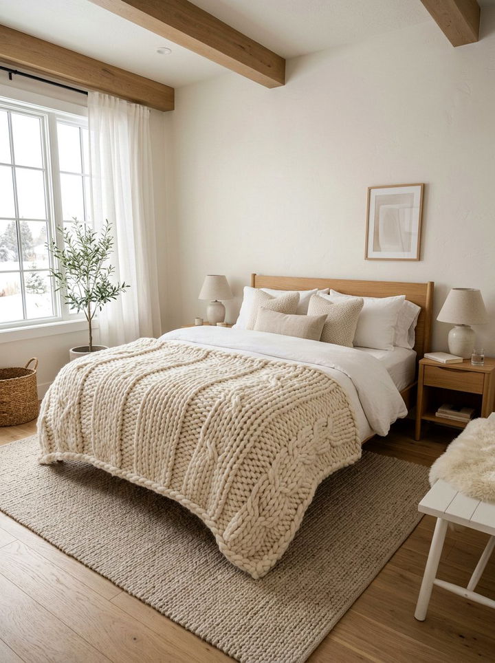 Oversized Chunky Knit - 30 bedroom bed making ideas