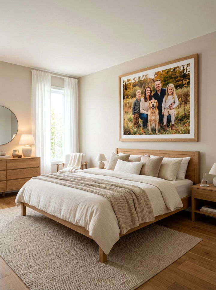 Oversized Family Portrait Master Bedroom - 30 bedroom family photo ideas