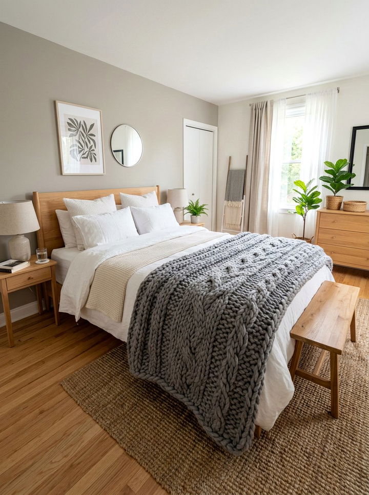 Oversized Knitted Blanket - 30 rental apartment bedroom ideas