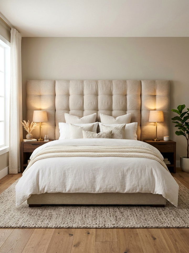 Oversized Padded Linen Headboard - 30 bedroom linen headboards