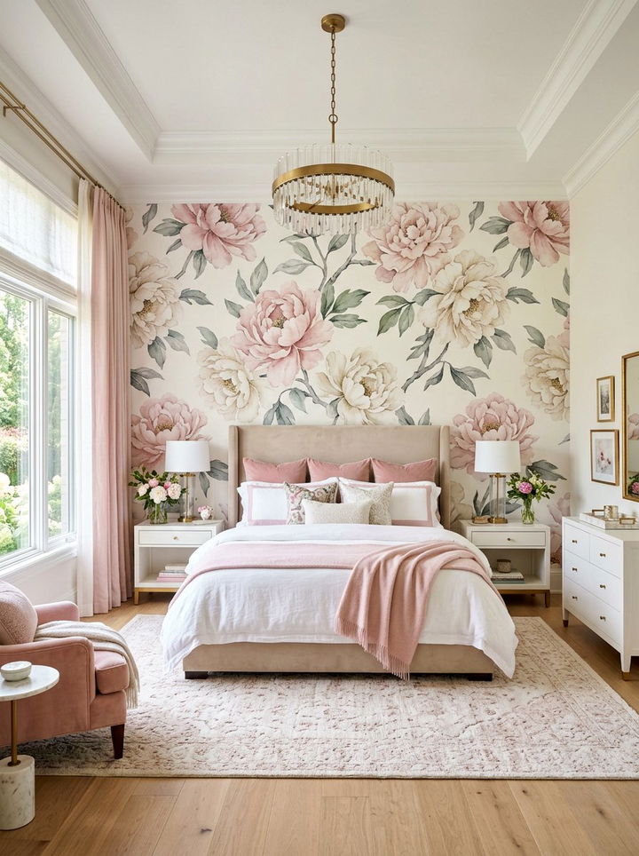 Oversized Peony Wallpaper - 30 bedroom botanical wallpapers