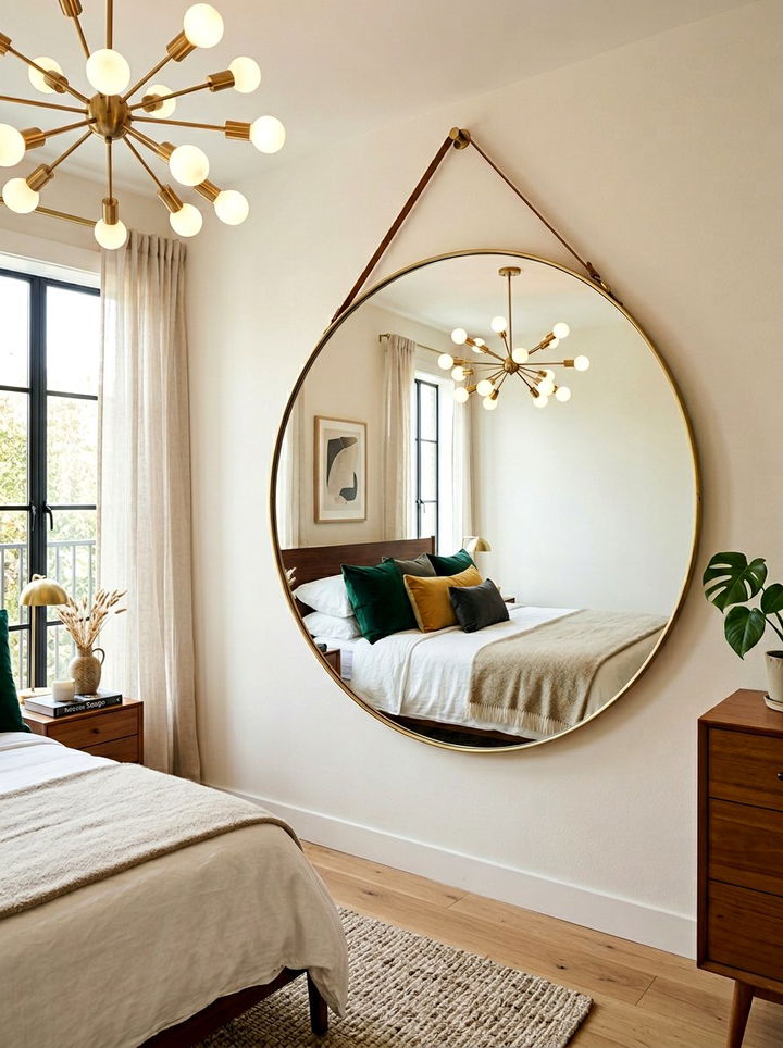 Oversized Round Mirror - 30 mid-century glam bedroom ideas