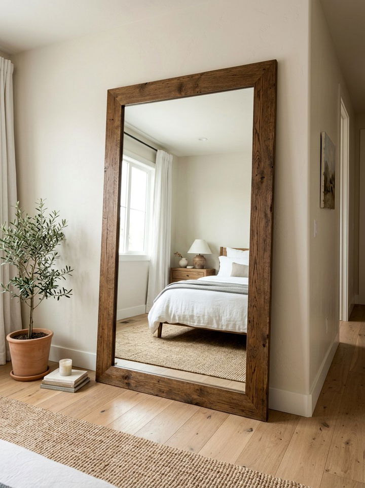 Oversized floor mirror - 30 calming bedroom ideas
