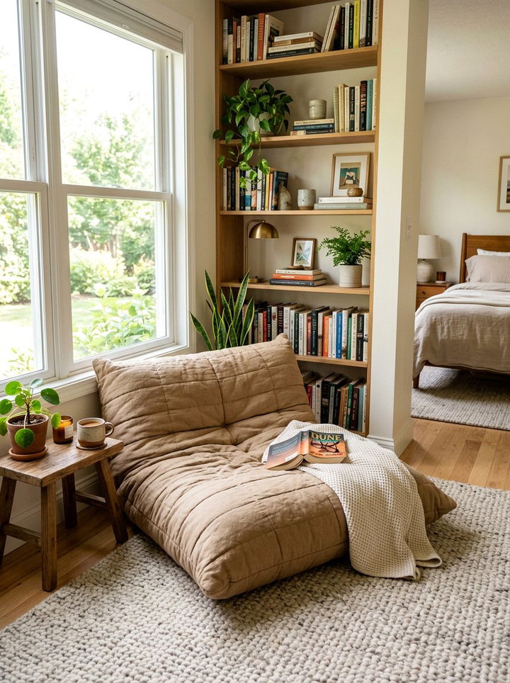 Oversized quilted floor pillow - 30 quilted bedroom ideas