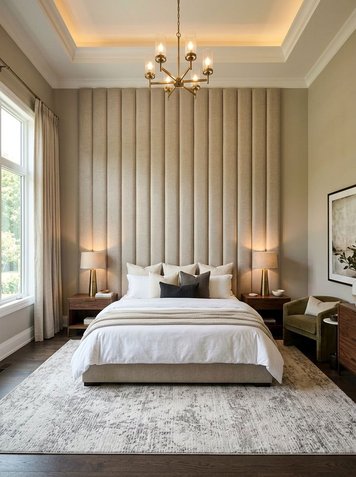 Oversized upholstered headboard - 30 glam bedroom ideas