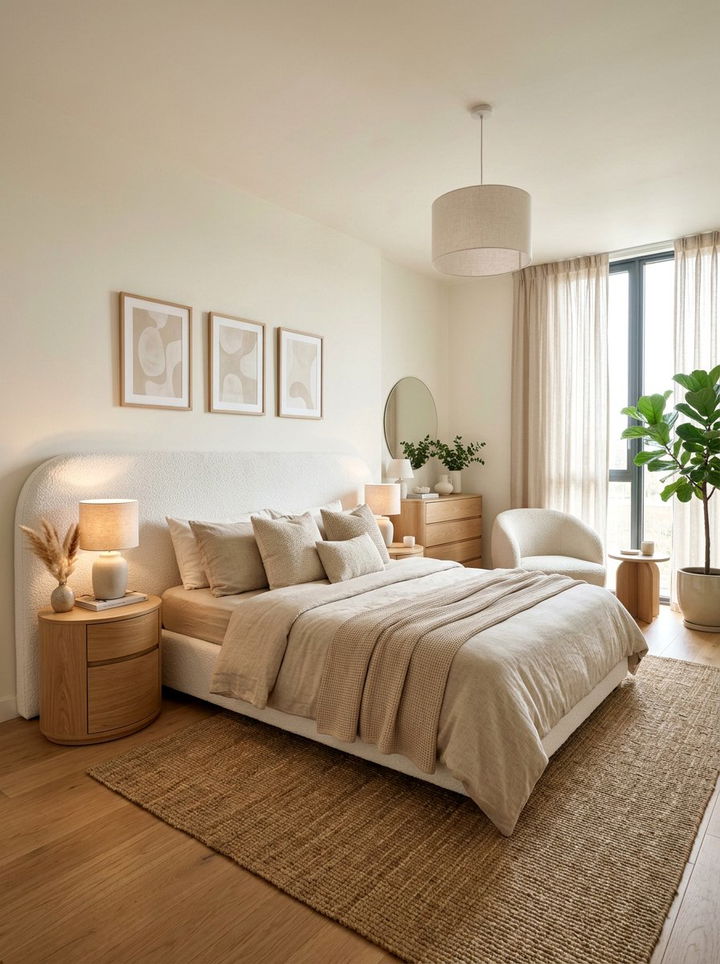 Padded Boucle Headboard Bedroom - 30 bedroom DIY headboard ideas