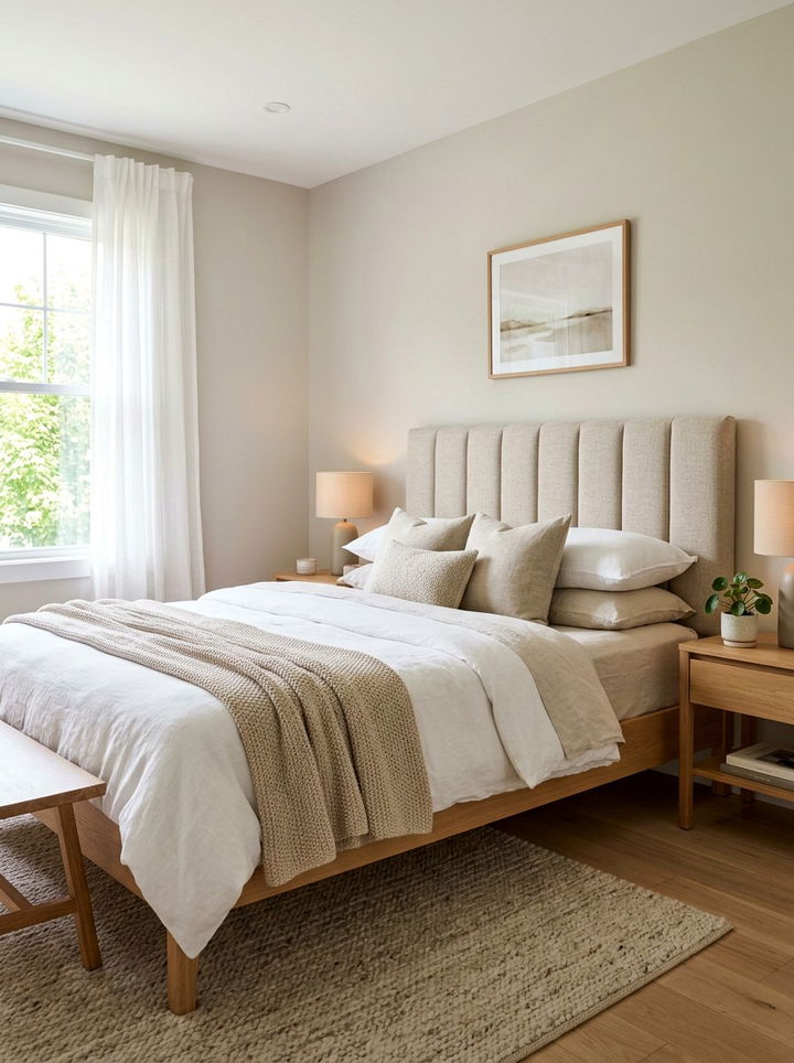 Padded Fabric Headboard - 30 soft minimalist bedroom ideas