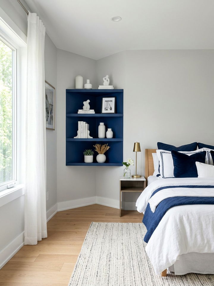 Painted Corner Shelf - 30 bedroom corner shelving ideas