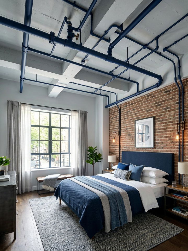 Painted Exposed Pipes - 30 warehouse bedroom ideas