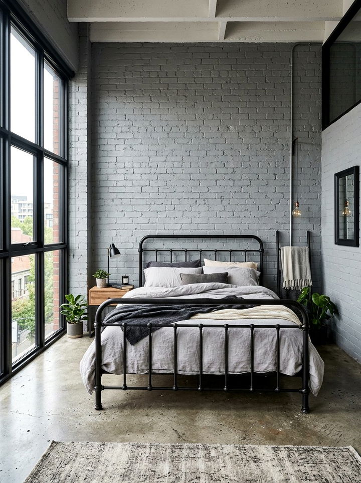 Painted Gray Brick Wall - 30 rustic gray bedroom ideas