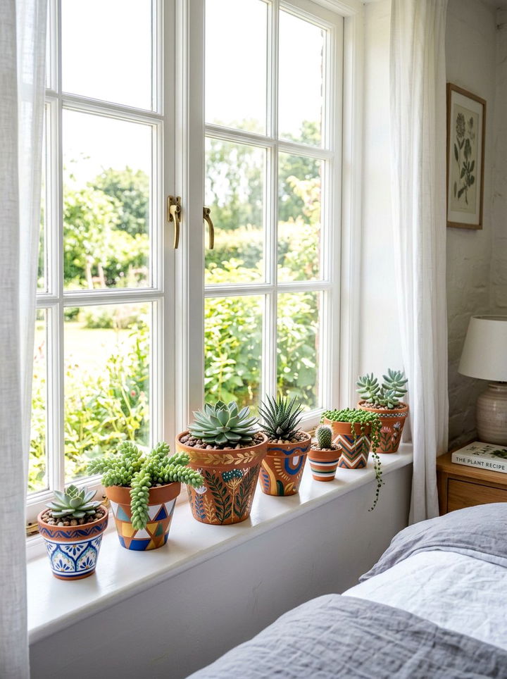 Painted Terracotta Flower Pots - 30 DIY bedroom decor ideas