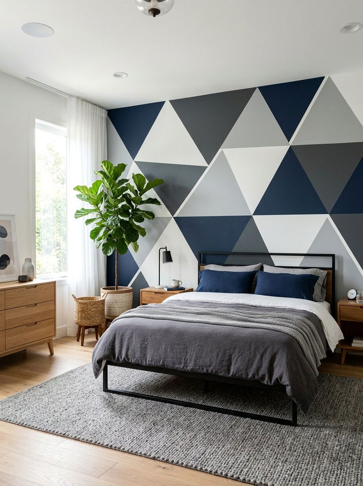 Painted Triangle Wall Mural - 30 bedroom geometric wall designs