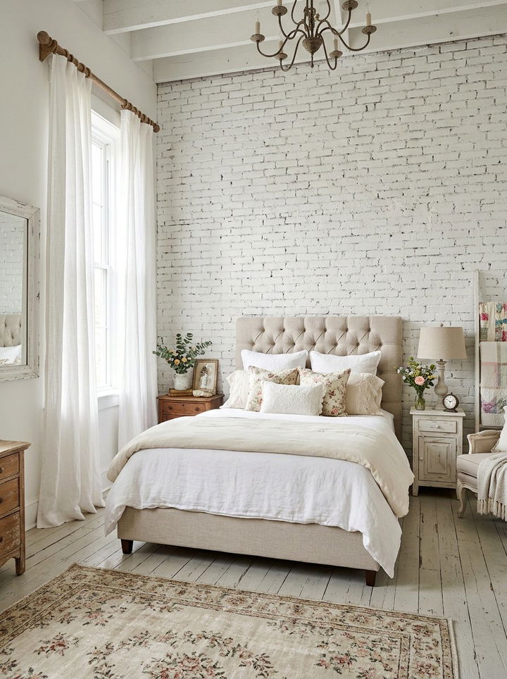 Painted brick shabby chic bedroom - 30 French shabby chic bedroom ideas