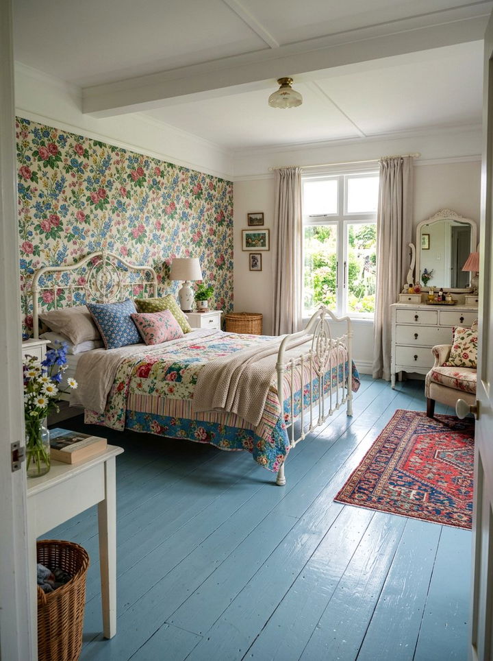 Painted wood floors - 30 grandmillennial bedroom ideas