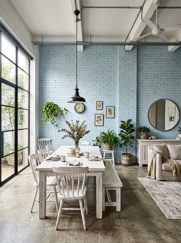 Pale Blue Exposed Brick - 30 rustic blue bedroom ideas