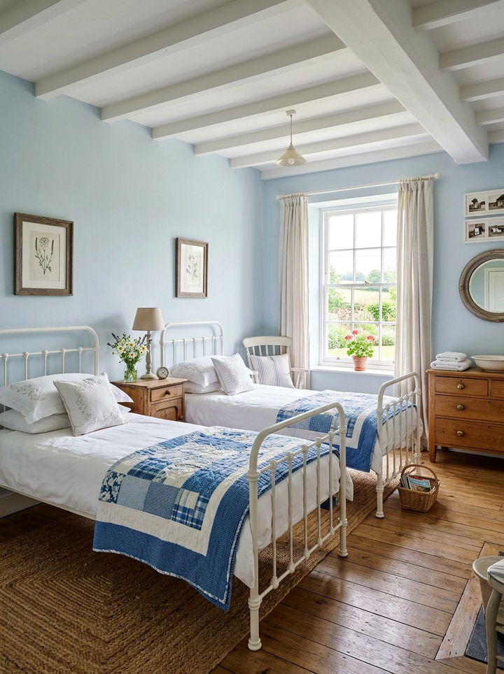 Pale Blue Farmhouse Guest Room - 30 farmhouse blue bedroom ideas